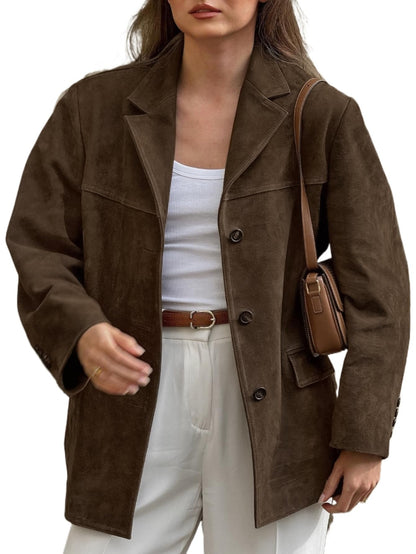 RICHTRUE Old Money Aesthetic Winter Suede Jacket Y2k Outerwear Brown Faux Leather Jacket Women Fall Fashion 2024 Trendy (BrownMMedium)